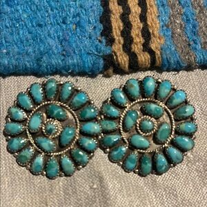 Turquoise Spiral Silver Earrings